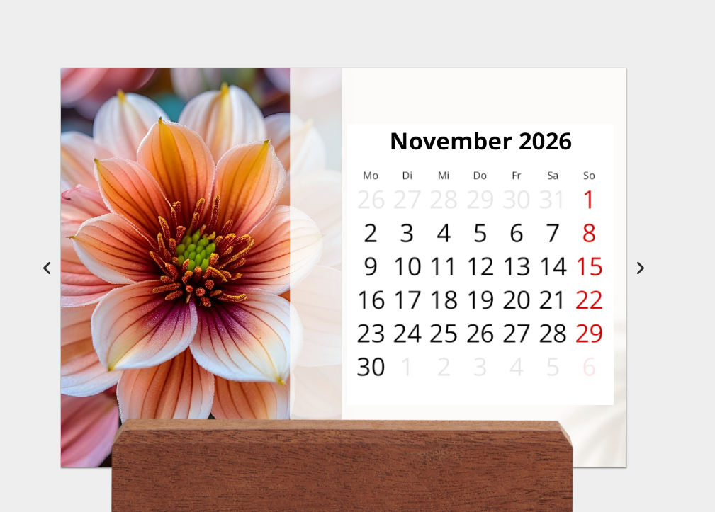 🌸 Tischkalender 2026 – Blumen-Nahaufnahmen mit Holzfuß