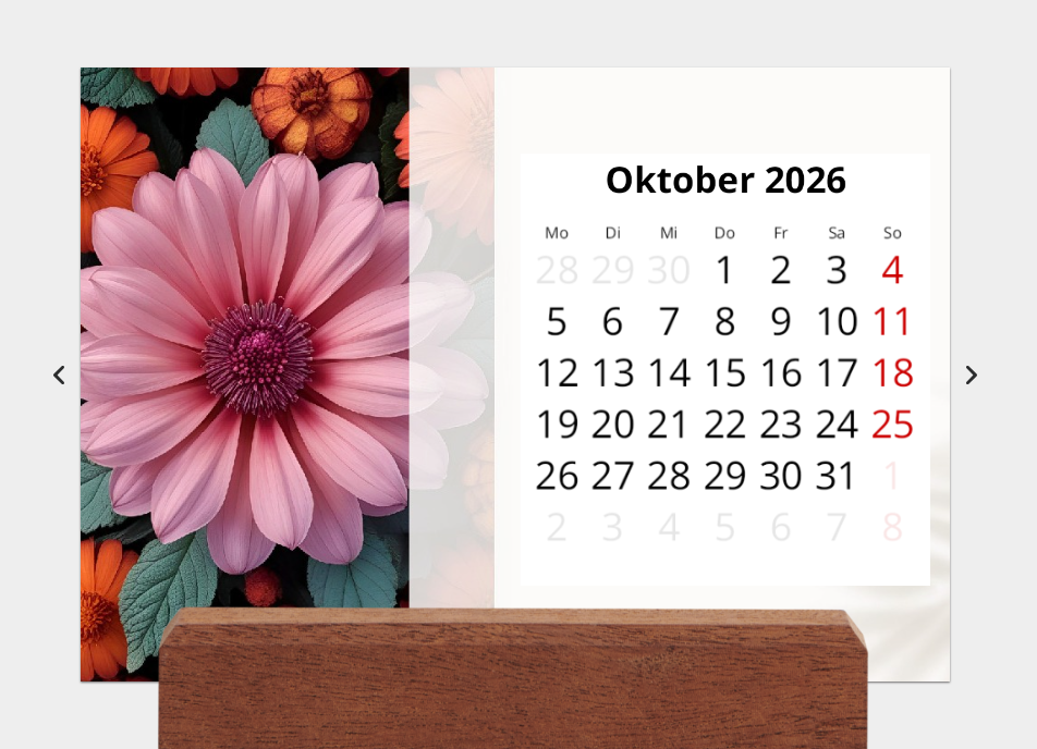 🌸 Tischkalender 2026 – Blumen-Nahaufnahmen mit Holzfuß