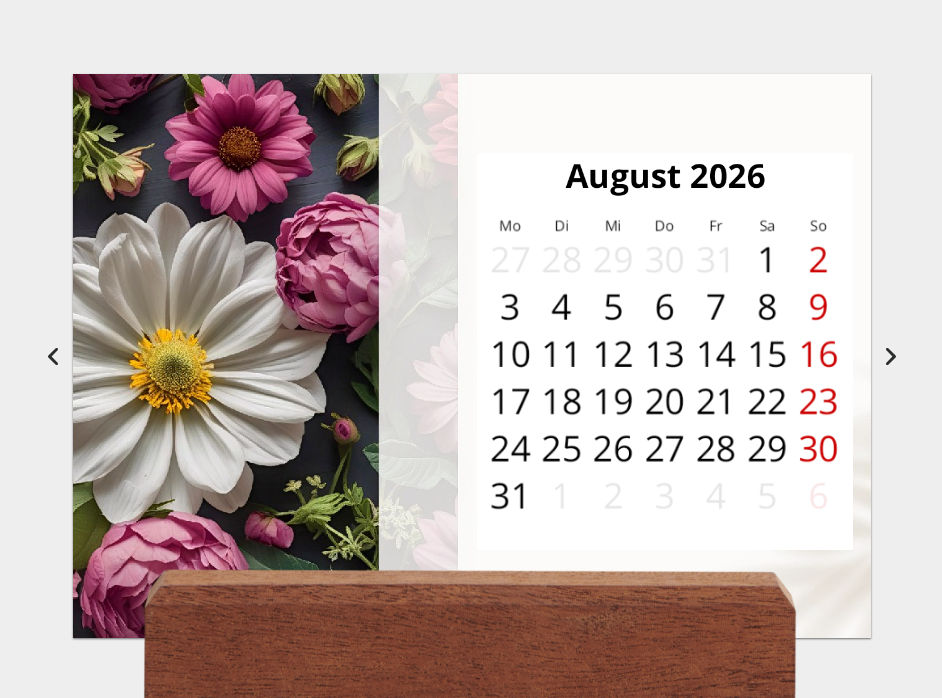 🌸 Tischkalender 2026 – Blumen-Nahaufnahmen mit Holzfuß