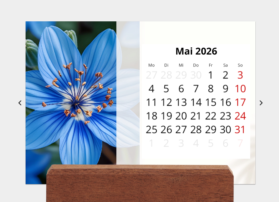 🌸 Tischkalender 2026 – Blumen-Nahaufnahmen mit Holzfuß