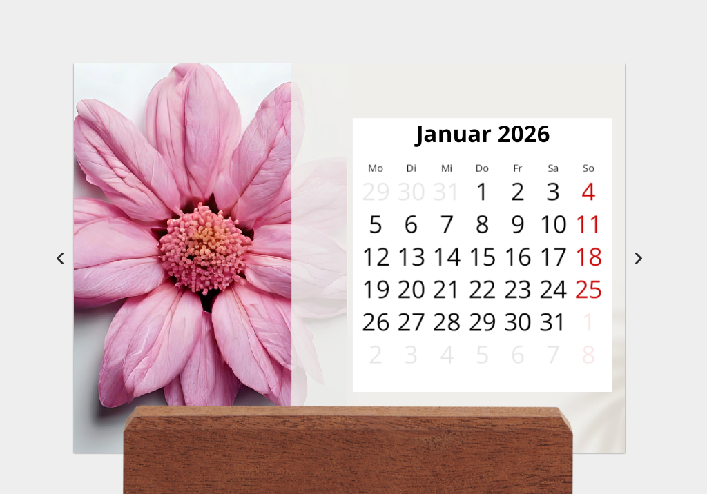 🌸 Tischkalender 2026 – Blumen-Nahaufnahmen mit Holzfuß
